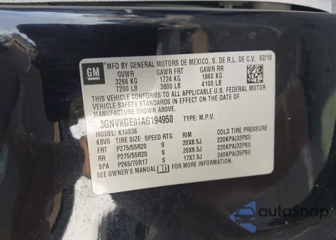 2010 Chevrolet Avalanche 1500 Ltz z USA, uszkodzony, nr VIN 3GNVKGE01AG194950